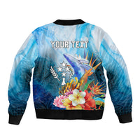 Personalised Kosrae Constitution Day Sleeve Zip Bomber Jacket Humpback Whale Tropical Flowers LT05 - Polynesian Pride