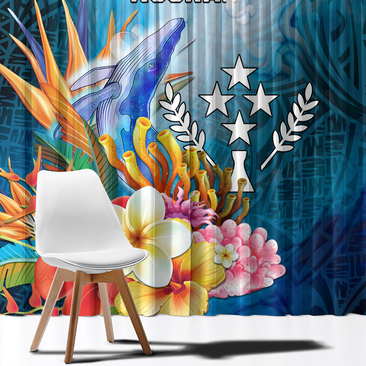 Kosrae Constitution Day Window Curtain Humpback Whale Tropical Flowers LT05 - Polynesian Pride