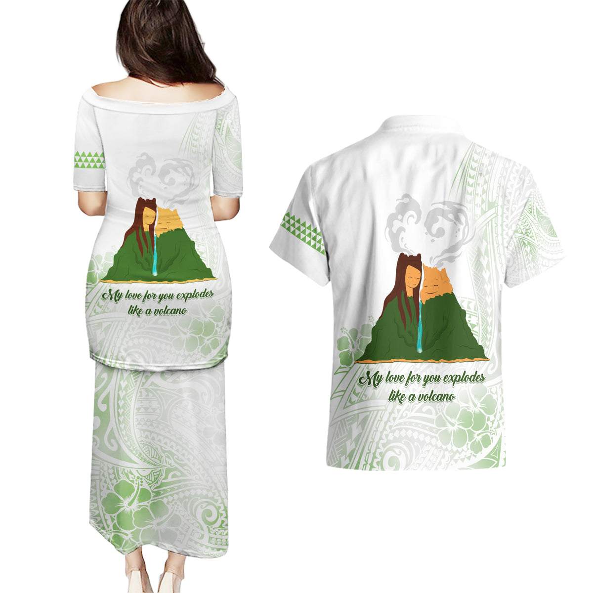 Personalised I LAVA YOU Volcano Valentine Couples Matching Puletasi and Hawaiian Shirt Polynesian Tribal Pattern LT05 - Polynesian Pride