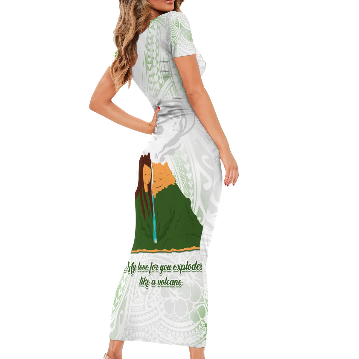 Personalised I LAVA YOU Volcano Valentine Family Matching Short Sleeve Bodycon Dress and Hawaiian Shirt Polynesian Tribal Pattern LT05 - Polynesian Pride