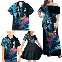 Personalised FSM Yap State Day Family Matching Off Shoulder Maxi Dress and Hawaiian Shirt Tropical Flowers Tribal Pattern LT05 - Polynesian Pride