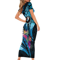 Personalised FSM Yap State Day Family Matching Short Sleeve Bodycon Dress and Hawaiian Shirt Tropical Flowers Tribal Pattern LT05 - Polynesian Pride