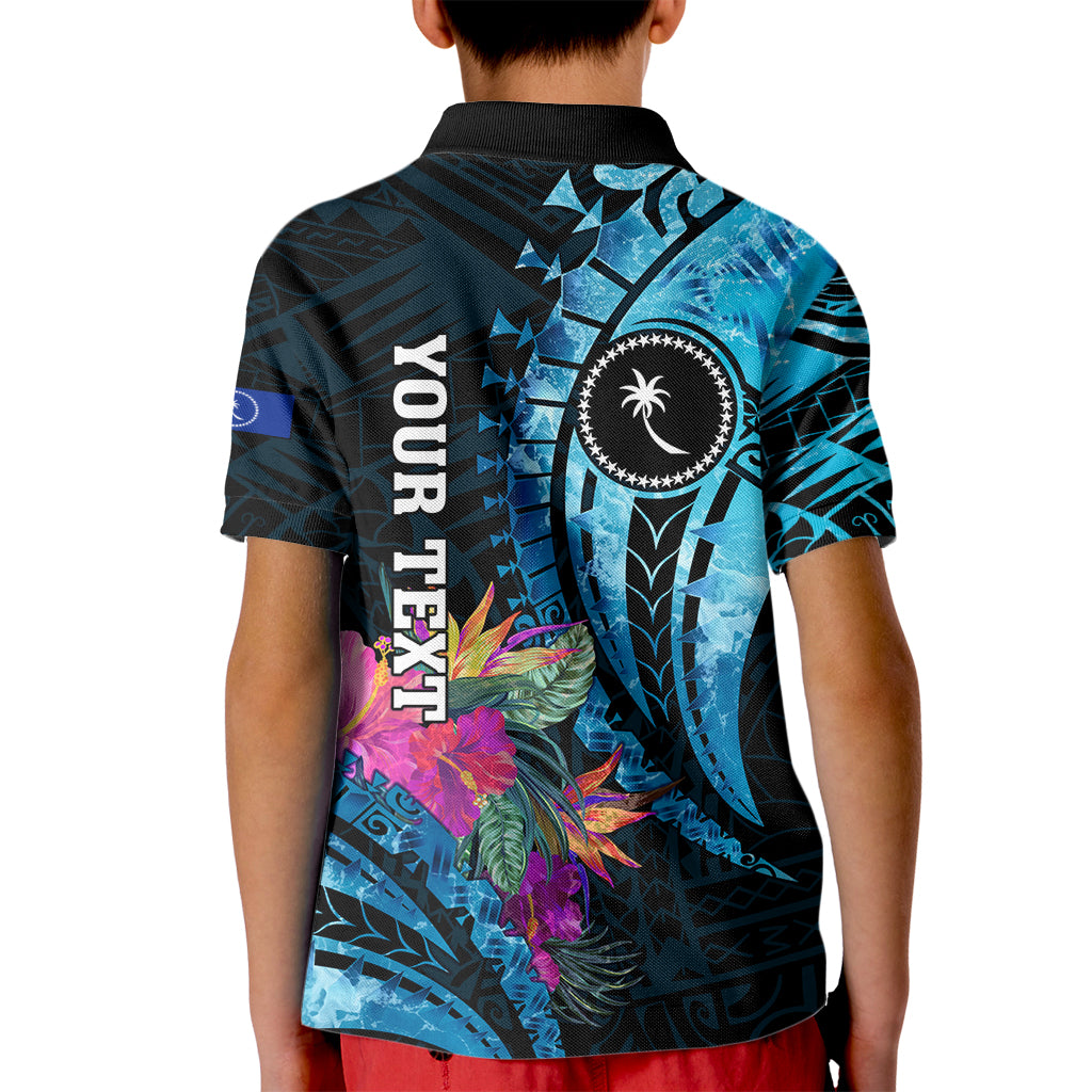 Personalised FSM Chuuk State Kid Polo Shirt Tropical Flowers Tribal Pattern LT05 - Polynesian Pride
