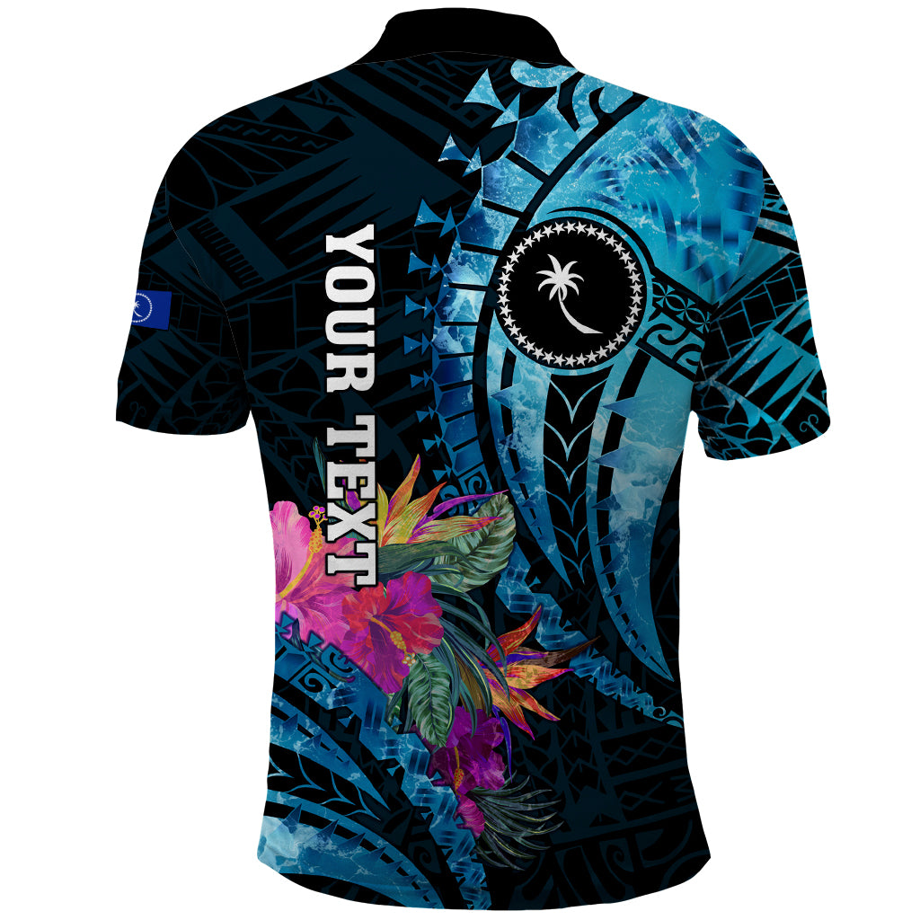 Personalised FSM Chuuk State Polo Shirt Tropical Flowers Tribal Pattern LT05 - Polynesian Pride