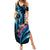 Personalised FSM Chuuk State Summer Maxi Dress Tropical Flowers Tribal Pattern LT05 Women Blue - Polynesian Pride