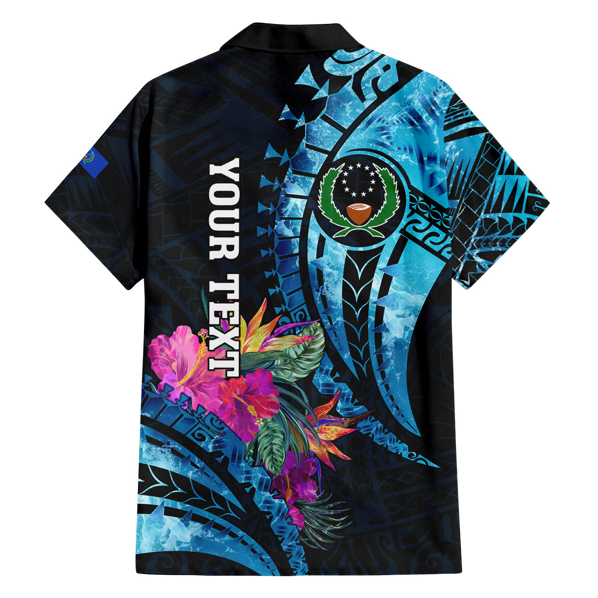 Personalised FSM Pohnpei State Family Matching Off Shoulder Long Sleeve Dress and Hawaiian Shirt Tropical Flowers Tribal Pattern LT05 - Polynesian Pride