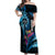 Personalised FSM Kosrae State Off Shoulder Maxi Dress Tropical Flowers Tribal Pattern LT05 Women Blue - Polynesian Pride