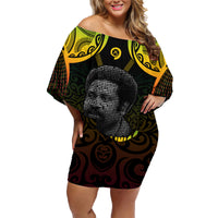 Personalised Vanuatu Father Lini Day Family Matching Off Shoulder Short Dress and Hawaiian Shirt Polynesian Tribal Pattern LT05 Mom's Dress Black - Polynesian Pride