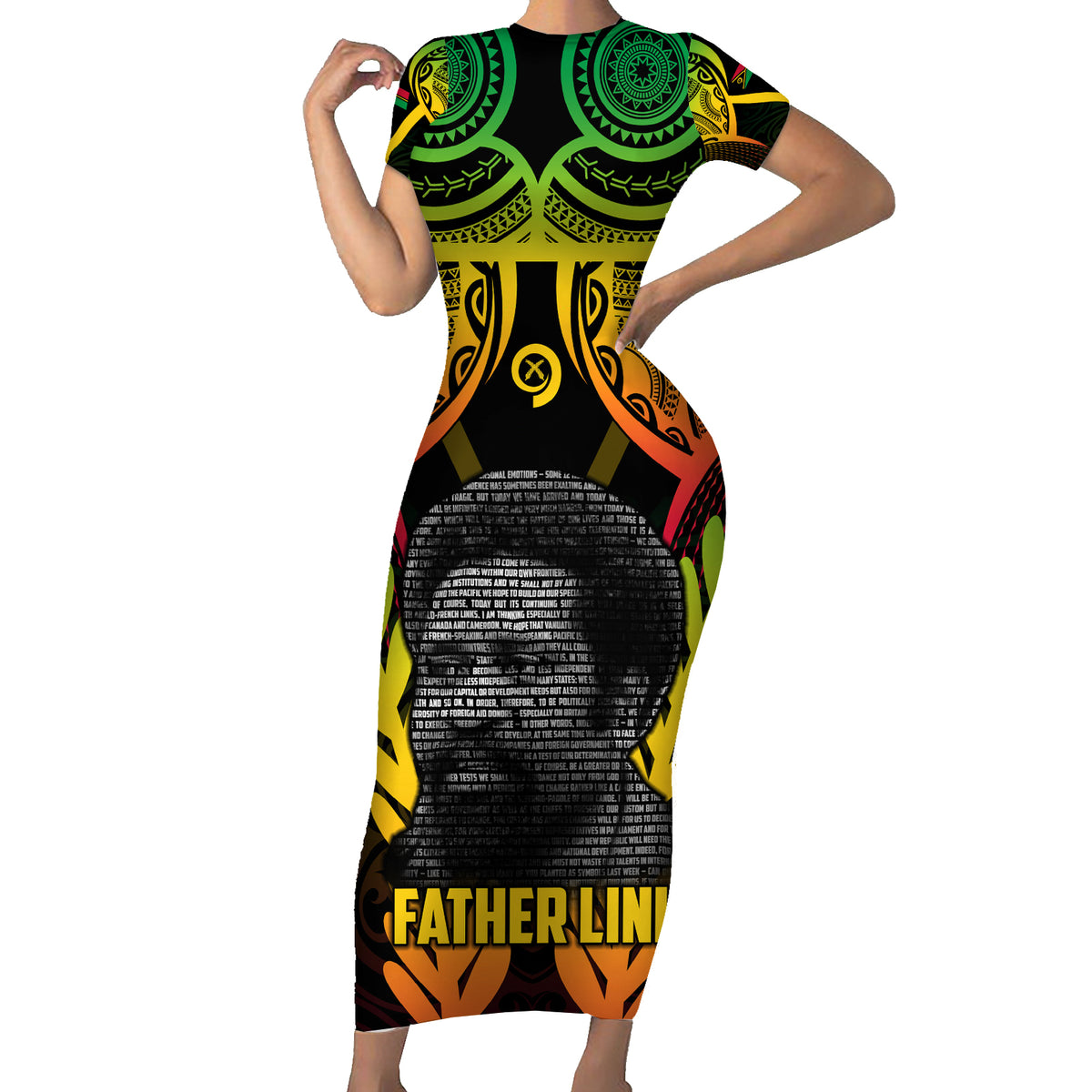 Personalised Vanuatu Father Lini Day Family Matching Short Sleeve Bodycon Dress and Hawaiian Shirt Polynesian Tribal Pattern LT05 Mom's Dress Black - Polynesian Pride