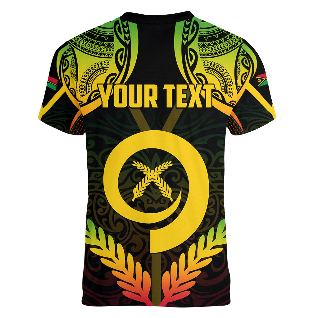 Personalised Vanuatu Father Lini Day Women V Neck T Shirt Polynesian Tribal Pattern LT05 - Polynesian Pride