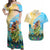 Personalised Hawaii Honolulu Festival Couples Matching Off Shoulder Maxi Dress and Hawaiian Shirt Hula Girls Tropical Vibe LT05 Blue - Polynesian Pride