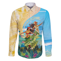 Personalised Hawaii Honolulu Festival Family Matching Tank Maxi Dress and Hawaiian Shirt Hula Girls Tropical Vibe LT05 Dad's Shirt - Long Sleeve Blue - Polynesian Pride