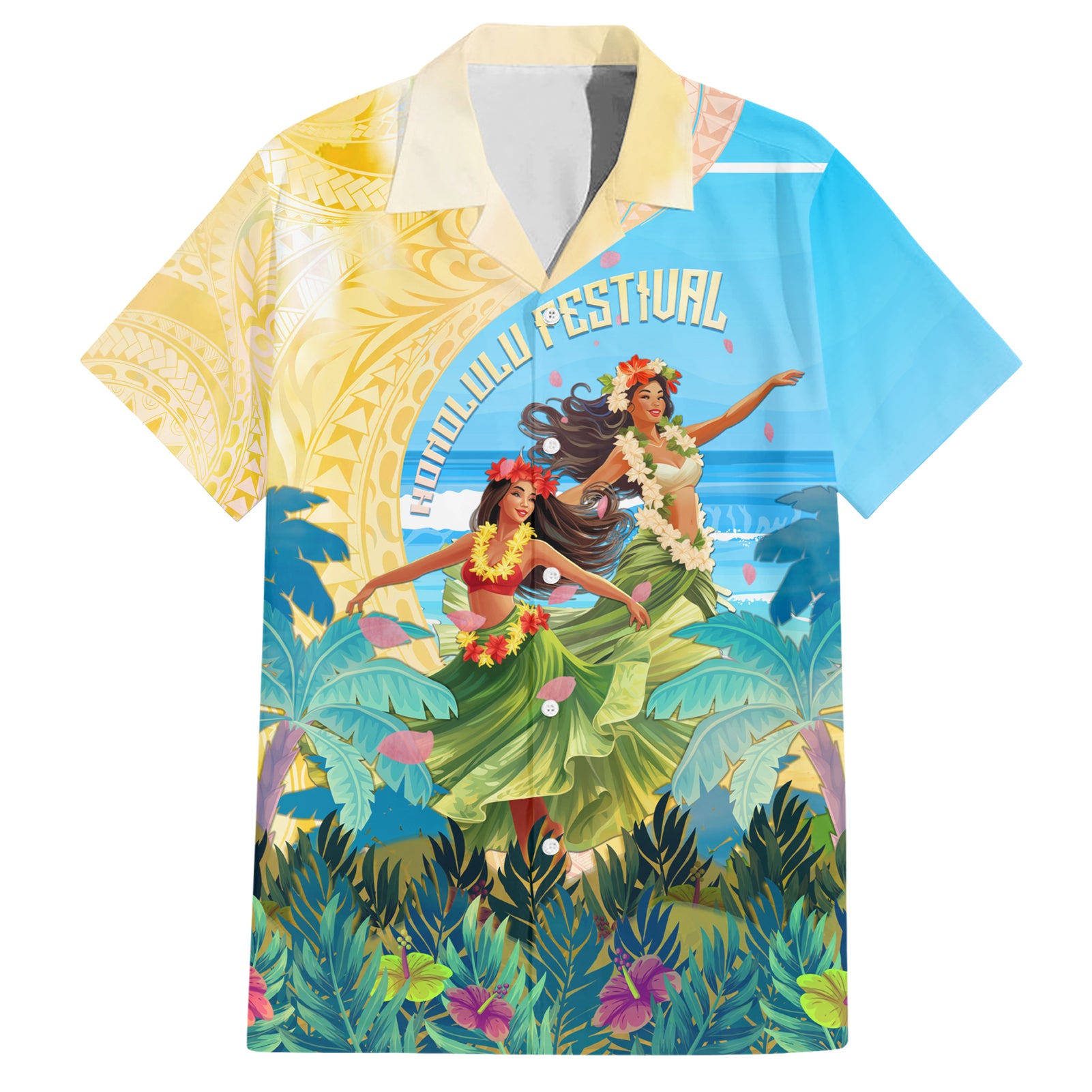 Personalised Hawaii Honolulu Festival Hawaiian Shirt Hula Girls Tropical Vibe LT05 Blue - Polynesian Pride