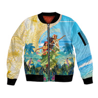 Personalised Hawaii Honolulu Festival Sleeve Zip Bomber Jacket Hula Girls Tropical Vibe LT05 Unisex Blue - Polynesian Pride