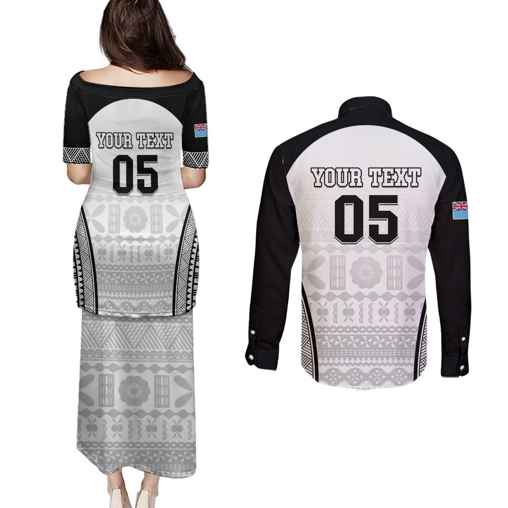 Custom Fiji Tapa Football Couples Matching Puletasi and Long Sleeve Button Shirt Sporty Style