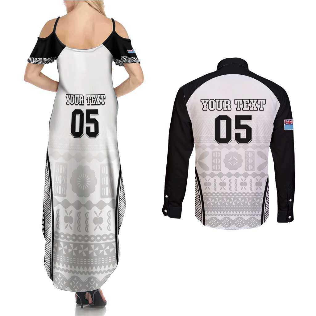 Custom Fiji Tapa Football Couples Matching Summer Maxi Dress and Long Sleeve Button Shirt Sporty Style