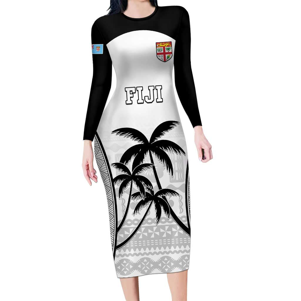 Custom Fiji Tapa Football Long Sleeve Bodycon Dress Sporty Style LT05 Long Dress White - Polynesian Pride