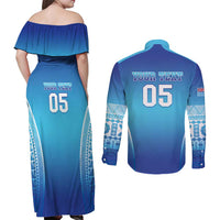 Custom Fiji Football Couples Matching Off Shoulder Maxi Dress and Long Sleeve Button Shirt Fijian Tapa Pattern