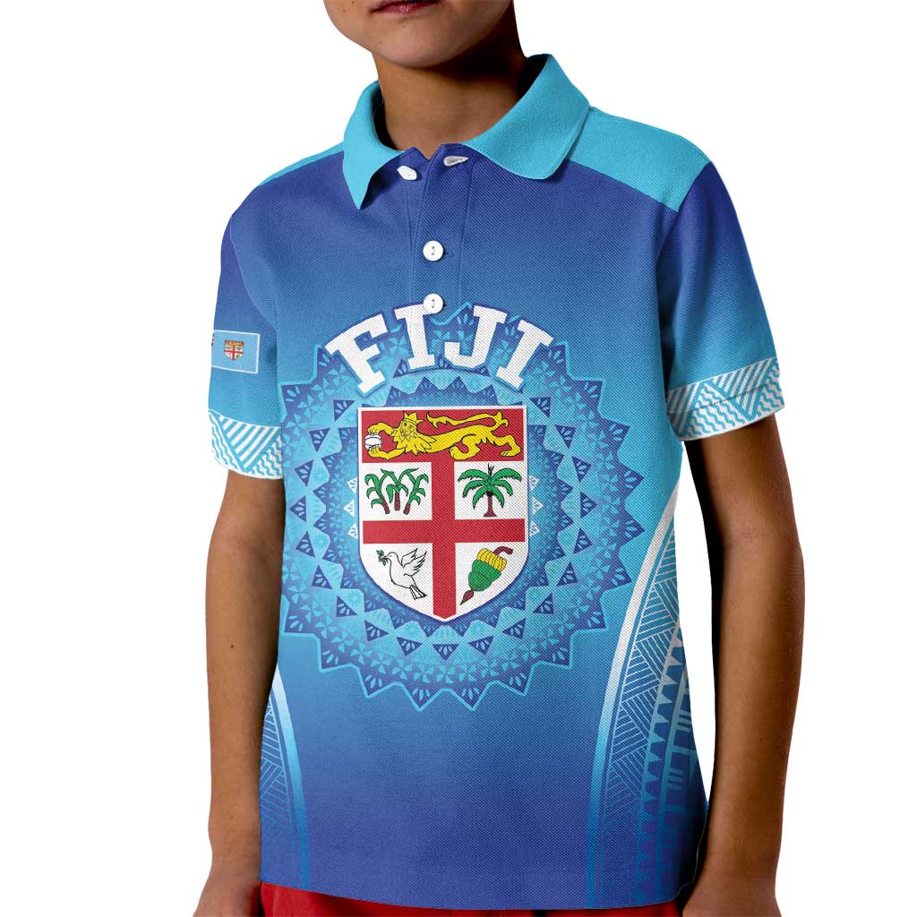 Custom Fiji Football Kid Polo Shirt Fijian Tapa Pattern