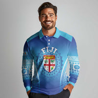 Custom Fiji Football Long Sleeve Polo Shirt Fijian Tapa Pattern
