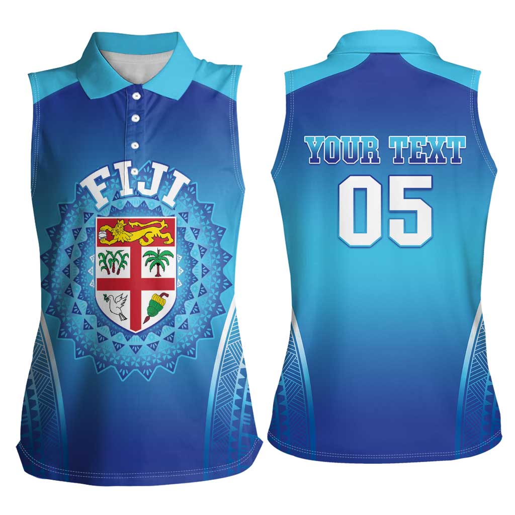 Custom Fiji Football Women Sleeveless Polo Shirt Fijian Tapa Pattern