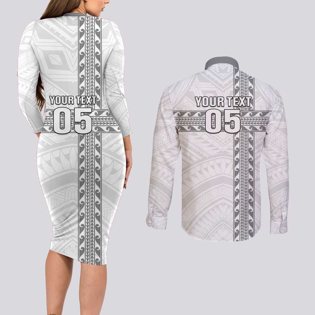 Custom New Caledonia Football Couples Matching Long Sleeve Bodycon Dress and Long Sleeve Button Shirt Go The Kagus LT05 - Polynesian Pride