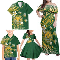 Cook Islands 15 Finest Family Matching Off Shoulder Maxi Dress and Hawaiian Shirt Plumeria Polynesian Turtle LT05 - Polynesian Pride