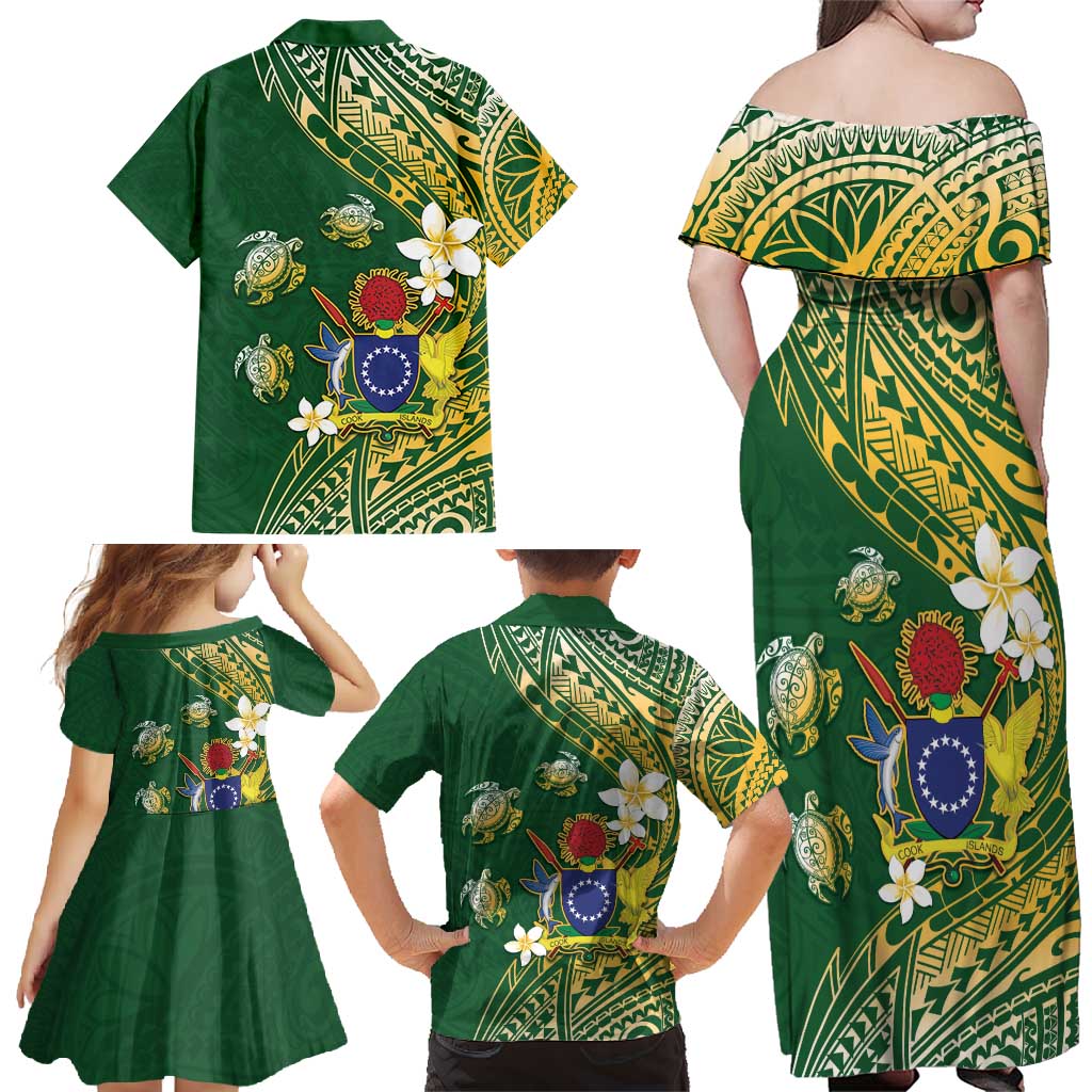 Cook Islands 15 Finest Family Matching Off Shoulder Maxi Dress and Hawaiian Shirt Plumeria Polynesian Turtle LT05 - Polynesian Pride