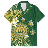 Cook Islands 15 Finest Family Matching Off Shoulder Maxi Dress and Hawaiian Shirt Plumeria Polynesian Turtle LT05 Dad's Shirt - Short Sleeve Green - Polynesian Pride