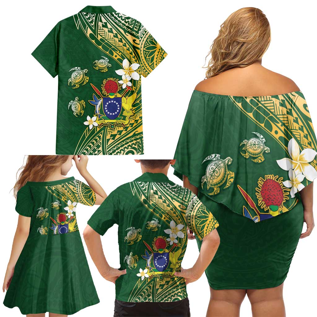 Cook Islands 15 Finest Family Matching Off Shoulder Short Dress and Hawaiian Shirt Plumeria Polynesian Turtle LT05 - Polynesian Pride