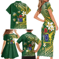 Cook Islands 15 Finest Family Matching Short Sleeve Bodycon Dress and Hawaiian Shirt Plumeria Polynesian Turtle