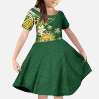 Cook Islands 15 Finest Family Matching Summer Maxi Dress and Hawaiian Shirt Plumeria Polynesian Turtle LT05 Daughter's Dress Green - Polynesian Pride