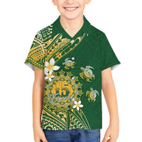 Cook Islands 15 Finest Family Matching Summer Maxi Dress and Hawaiian Shirt Plumeria Polynesian Turtle LT05 Son's Shirt Green - Polynesian Pride