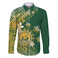 Cook Islands 15 Finest Family Matching Tank Maxi Dress and Hawaiian Shirt Plumeria Polynesian Turtle LT05 Dad's Shirt - Long Sleeve Green - Polynesian Pride