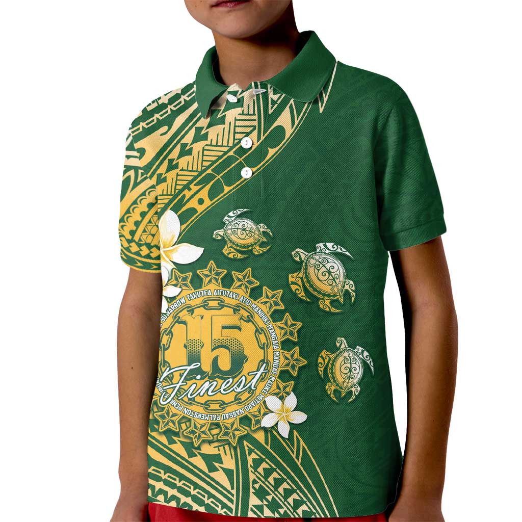 Cook Islands 15 Finest Kid Polo Shirt Plumeria Polynesian Turtle