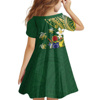 Cook Islands 15 Finest Kid Short Sleeve Dress Plumeria Polynesian Turtle