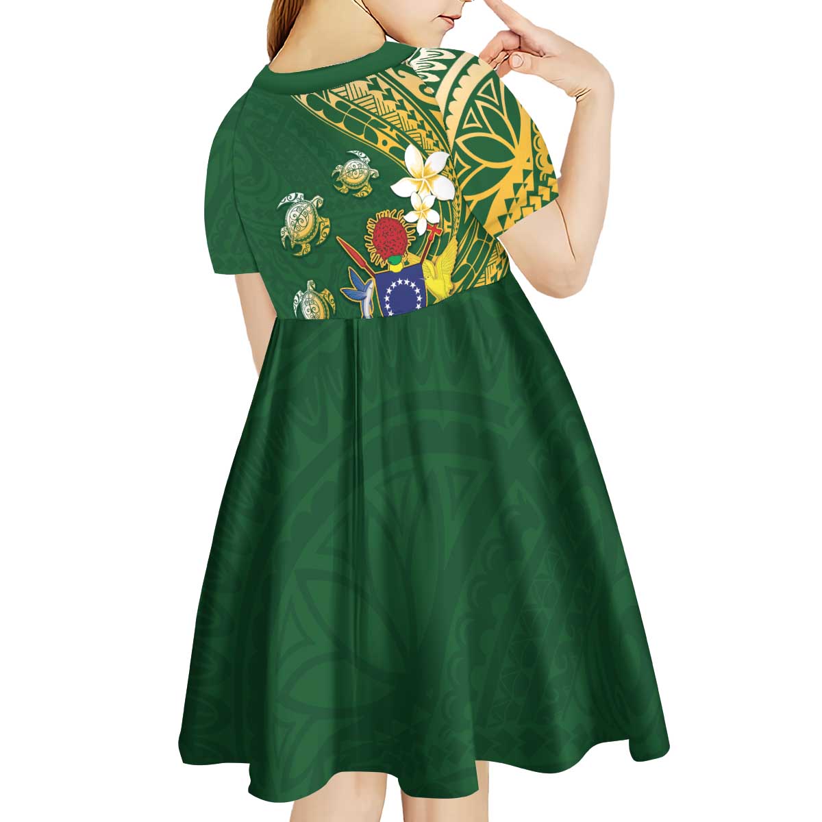 Cook Islands 15 Finest Kid Short Sleeve Dress Plumeria Polynesian Turtle