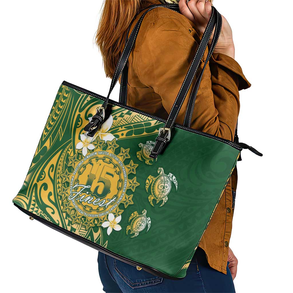 Cook Islands 15 Finest Leather Tote Bag Plumeria Polynesian Turtle