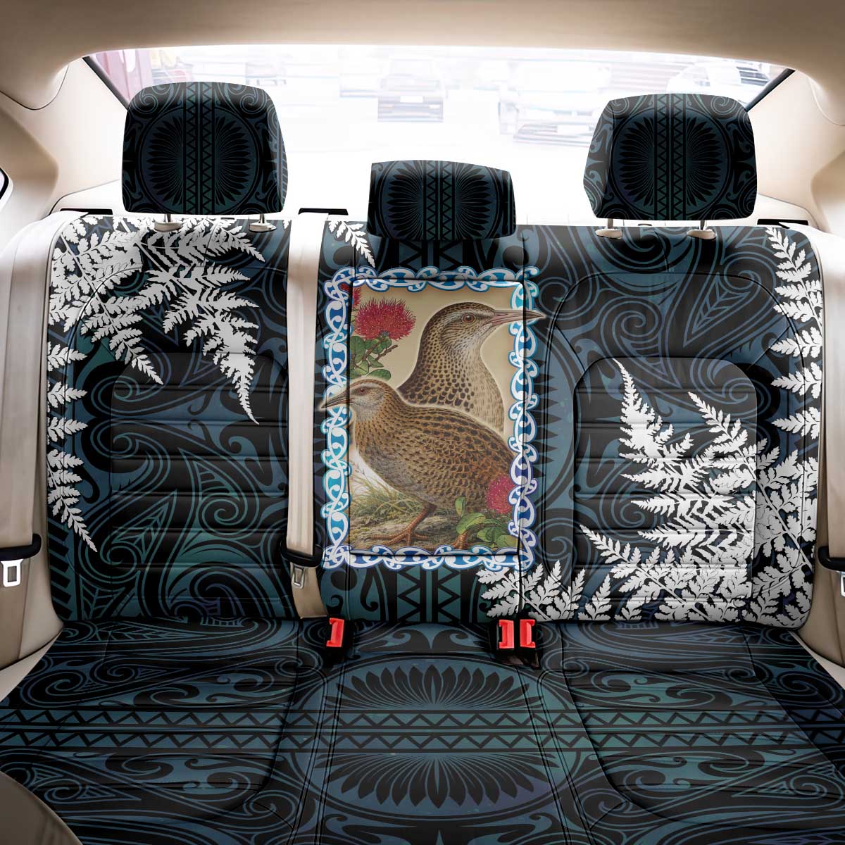 New Zealand Weka Back Car Seat Cover Maori Hen Koru Pattern - Polynesian Pride