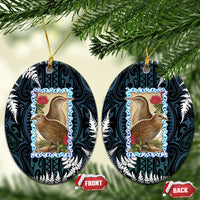 New Zealand Weka Ceramic Ornament Maori Hen Koru Pattern LT05 Oval Black - Polynesian Pride