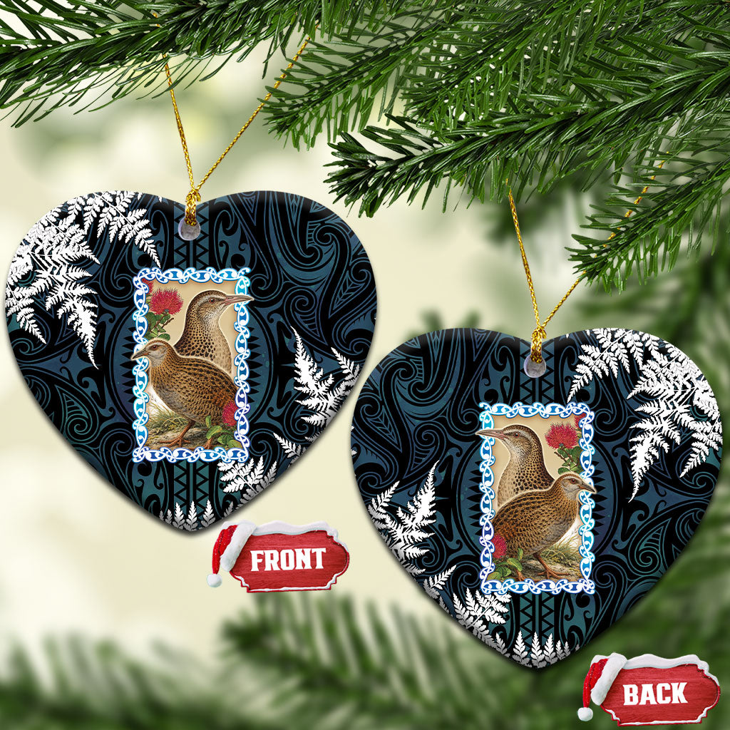 New Zealand Weka Ceramic Ornament Maori Hen Koru Pattern LT05 Heart Black - Polynesian Pride
