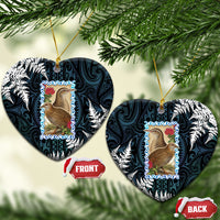 New Zealand Weka Ceramic Ornament Maori Hen Koru Pattern LT05 Heart Black - Polynesian Pride