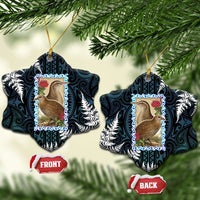 New Zealand Weka Ceramic Ornament Maori Hen Koru Pattern LT05 Snow Flake Black - Polynesian Pride