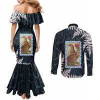 New Zealand Weka Couples Matching Mermaid Dress and Long Sleeve Button Shirt Maori Hen Koru Pattern - Polynesian Pride