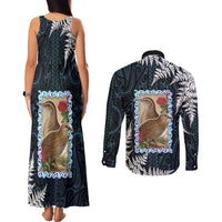 New Zealand Weka Couples Matching Tank Maxi Dress and Long Sleeve Button Shirt Maori Hen Koru Pattern - Polynesian Pride