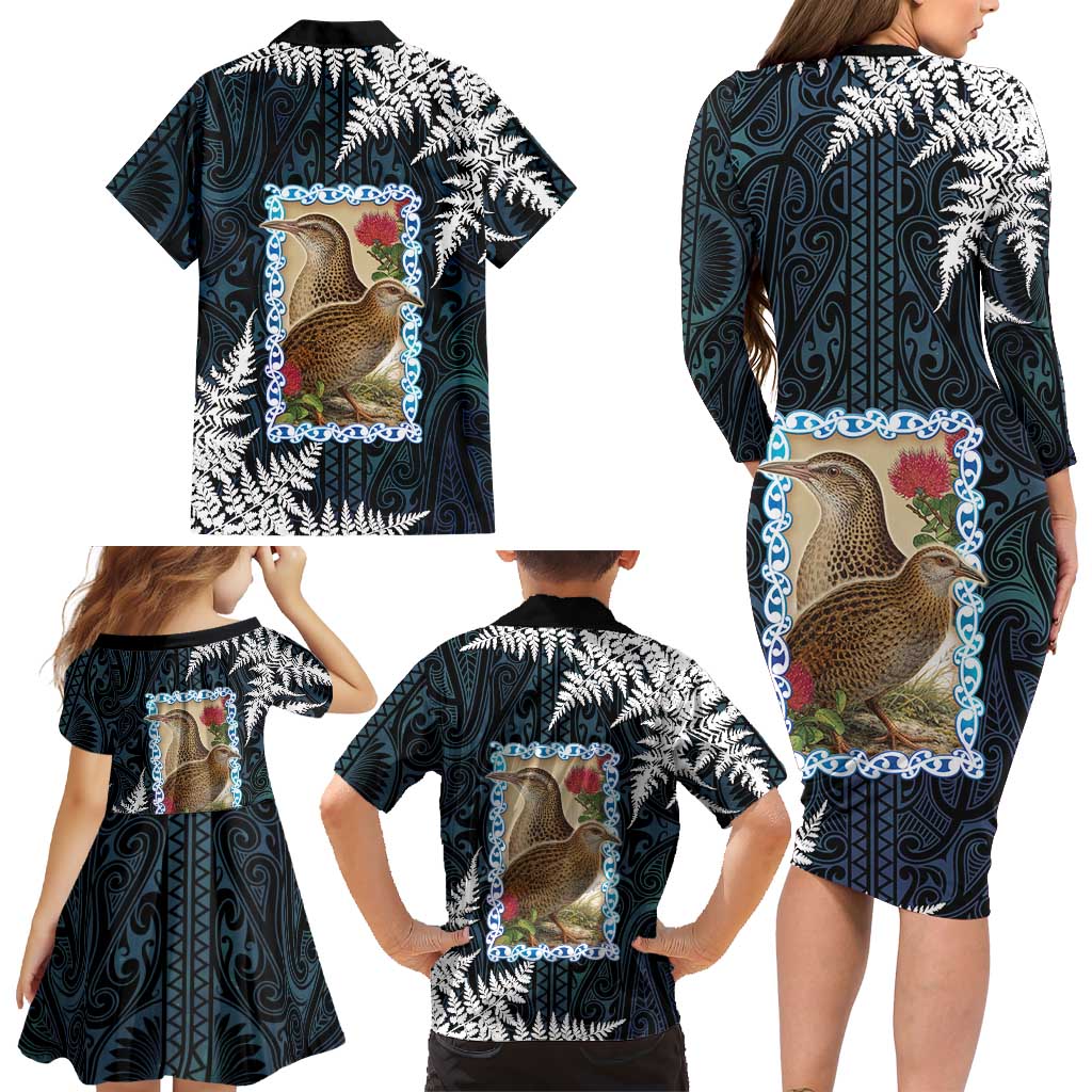 New Zealand Weka Family Matching Long Sleeve Bodycon Dress and Hawaiian Shirt Maori Hen Koru Pattern LT05 - Polynesian Pride