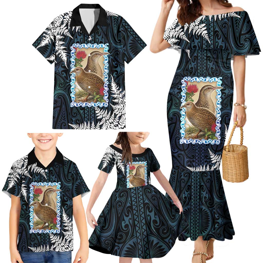 New Zealand Weka Family Matching Mermaid Dress and Hawaiian Shirt Maori Hen Koru Pattern LT05 - Polynesian Pride