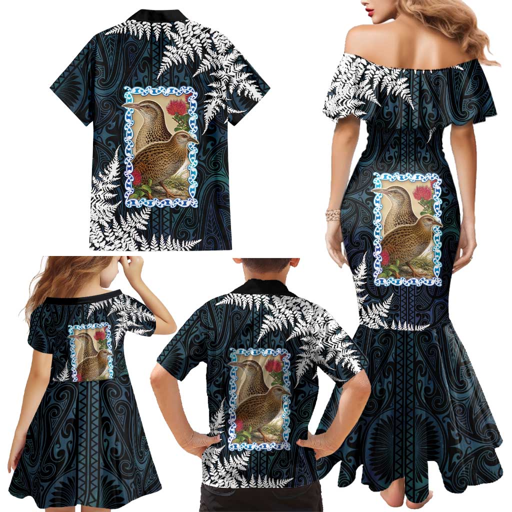 New Zealand Weka Family Matching Mermaid Dress and Hawaiian Shirt Maori Hen Koru Pattern LT05 - Polynesian Pride