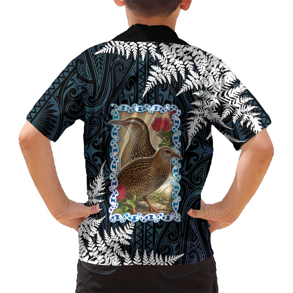 New Zealand Weka Family Matching Off Shoulder Maxi Dress and Hawaiian Shirt Maori Hen Koru Pattern LT05 - Polynesian Pride