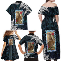 New Zealand Weka Family Matching Off Shoulder Maxi Dress and Hawaiian Shirt Maori Hen Koru Pattern LT05 - Polynesian Pride